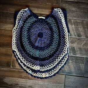 Shades of blue and white crochet poncho style  top by Hazel M